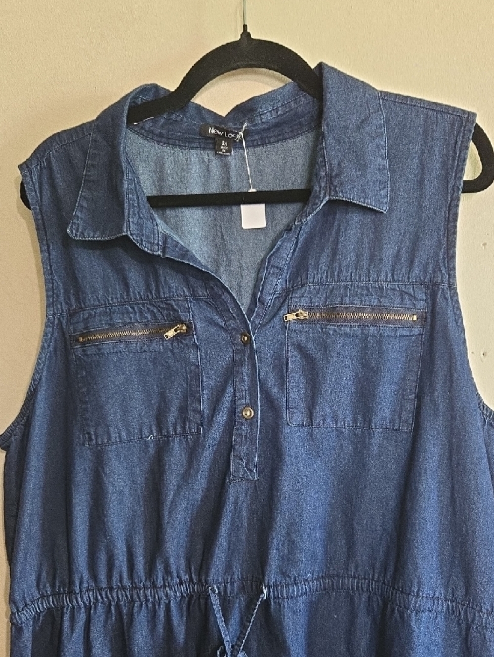 DR19 New Look Dark Blue Midi Shirt Dress Sz 2X Drawstring Waist Sleeveless - Picture 3 of 10
